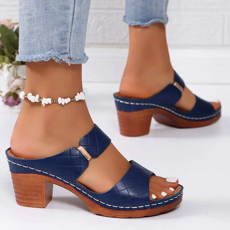 Starling women's orthopedic cushioned sandals in blue, side profile view