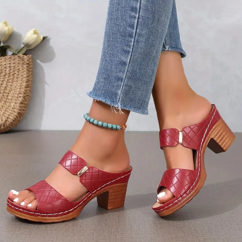 Starling women's orthopedic cushioned sandals in red, front view