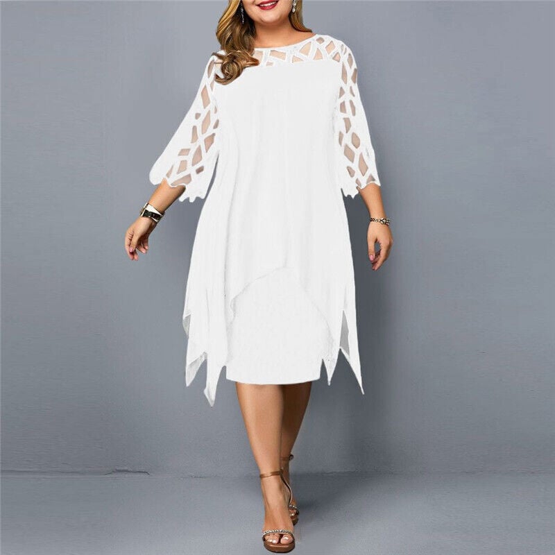 Stella draped midi dress in white styled with heeled sandals for an elegant occasion look