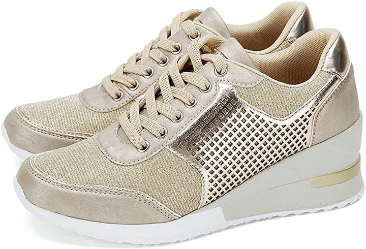Close-up of Stella sneaker sole showing concealed wedge height and platform construction