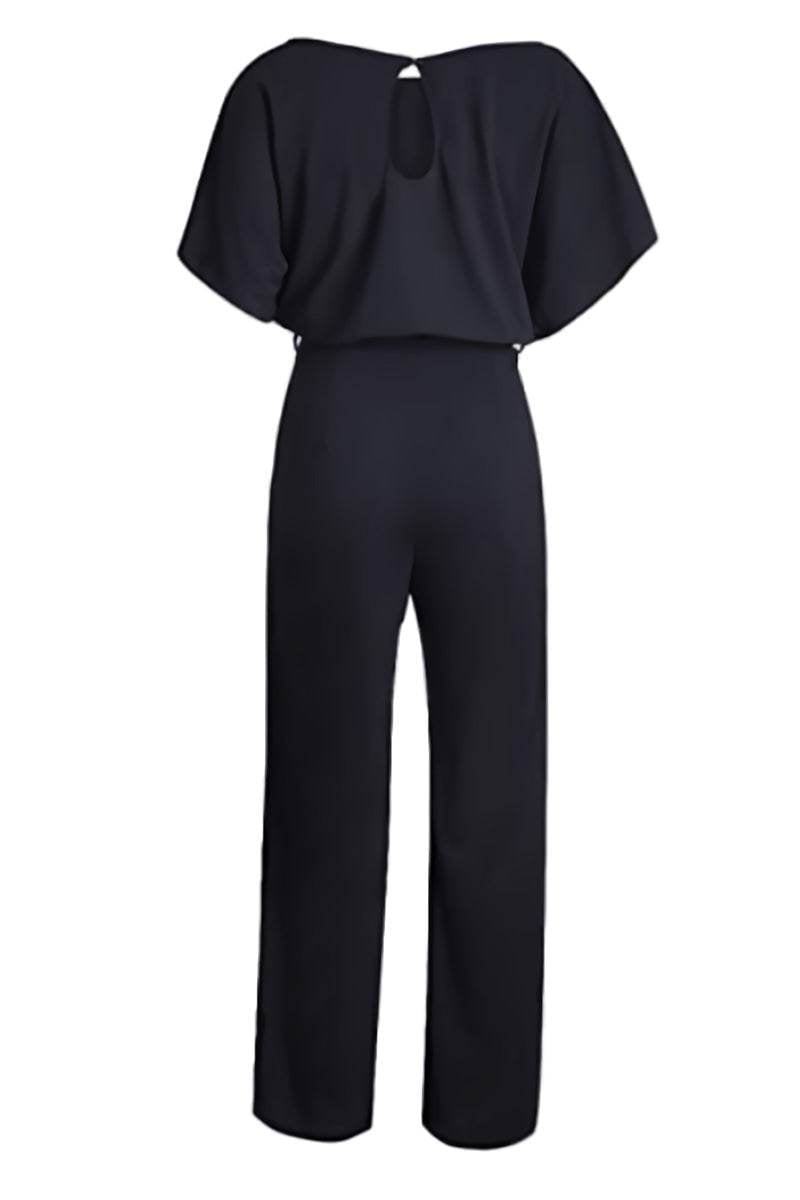 Flat lay of the Stella wide-leg belted jumpsuit in yellow showing the full silhouette and tie belt