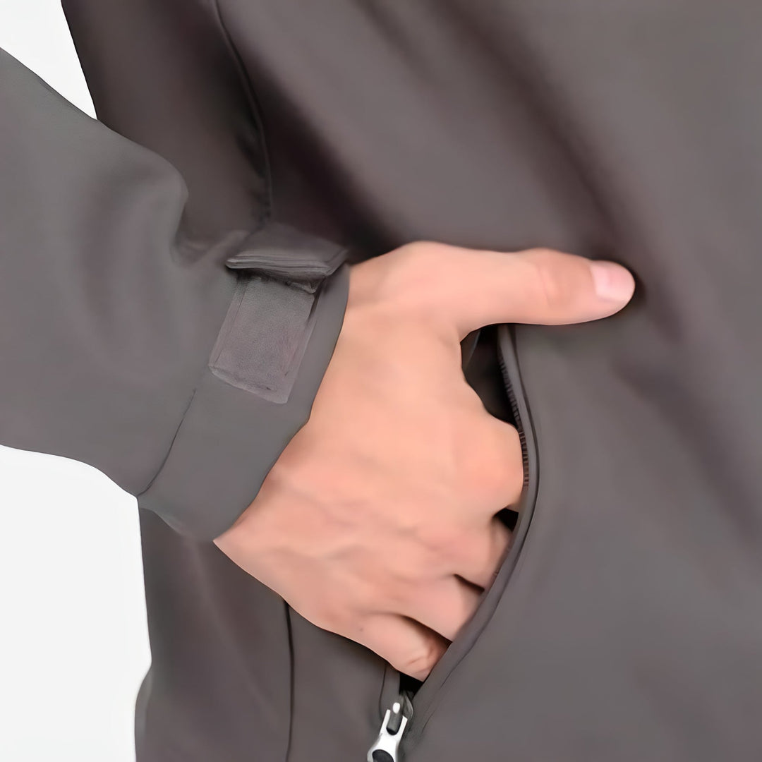 Detail shot of thermal insulation lining inside the waterproof outdoor jacket