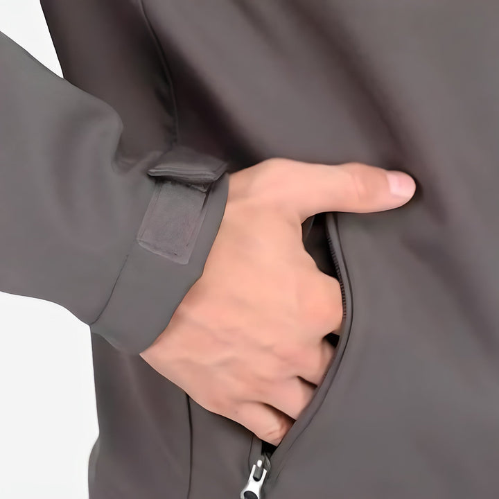 Detail shot of thermal insulation lining inside the waterproof outdoor jacket