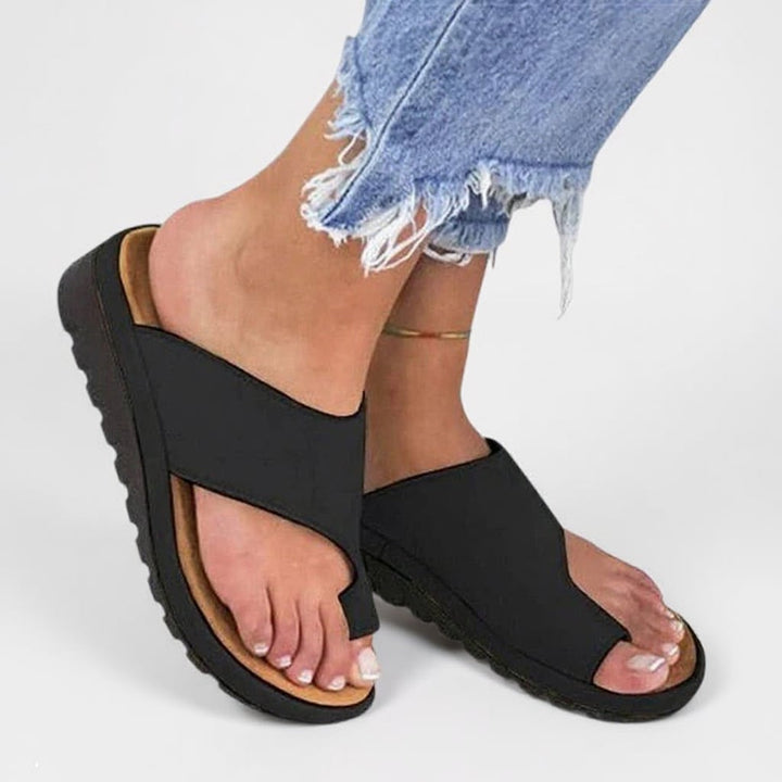 Suki women's orthopedic walking sandal with wide toe box and adjustable straps, shown in Black