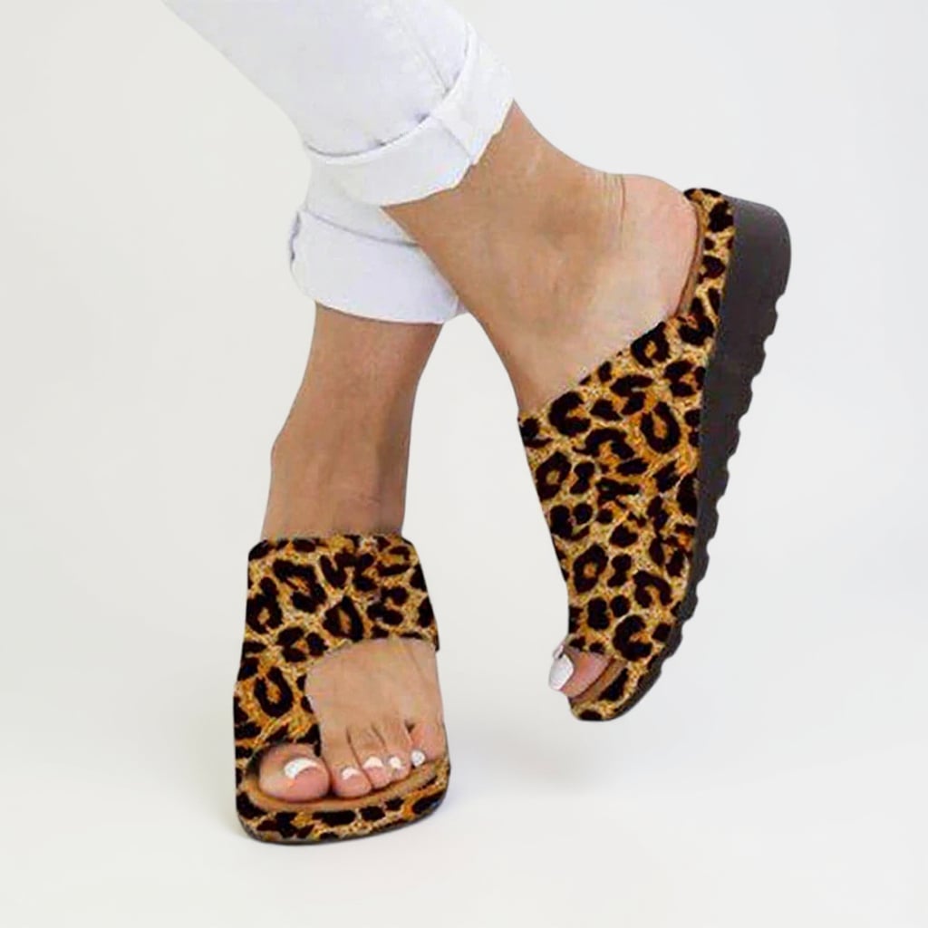 Suki orthopedic sandal in Gold colorway, top-down view showing wide toe box