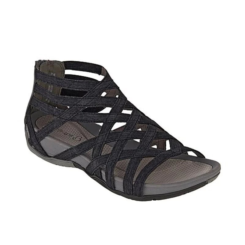 Women's orthopedic adjustable sandals in red, side view showing arch support