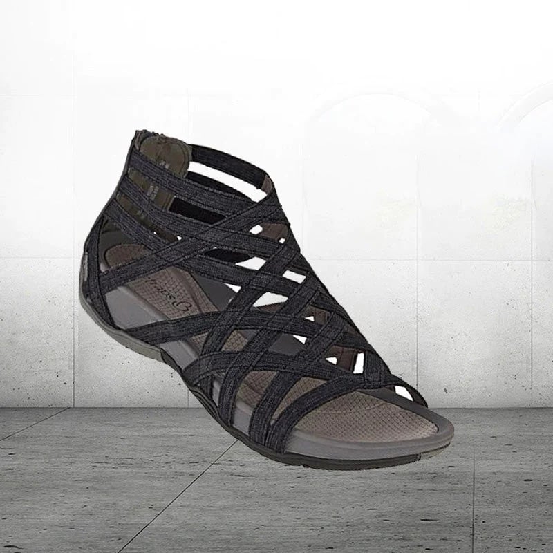 Women's orthopedic adjustable sandals in light blue, top-down view of strap detail