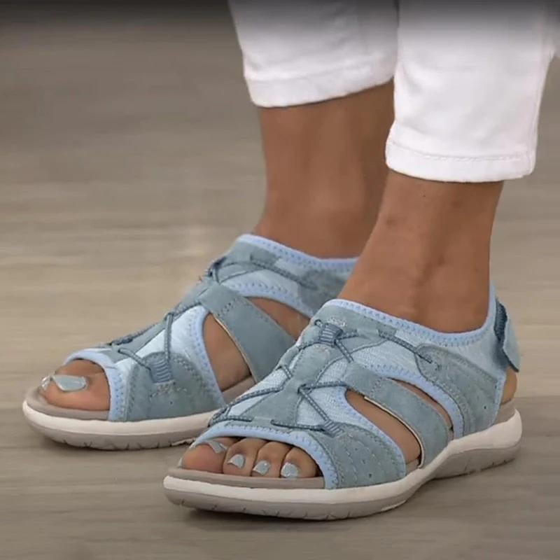 Women's orthopedic sandals in blue with cushioned footbed and non-slip sole