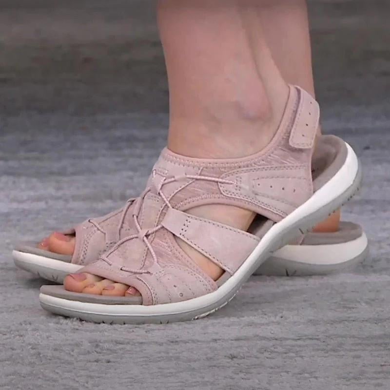 Close-up of cushioned sole on women's orthopedic summer sandals