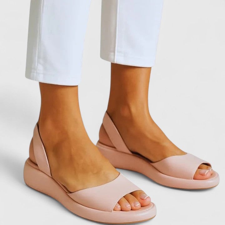 Sunny platform wedge sandal in blue, front view