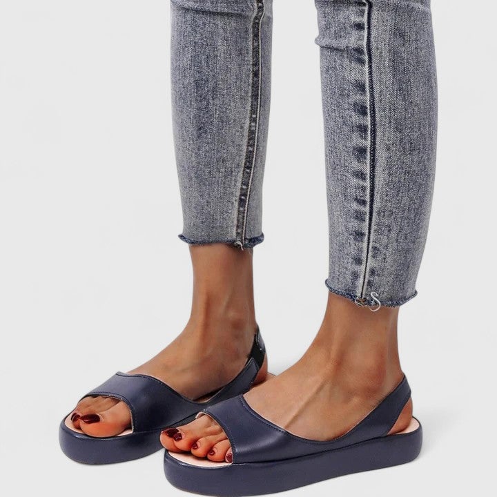 Sunny platform wedge slingback sandal in white, side view