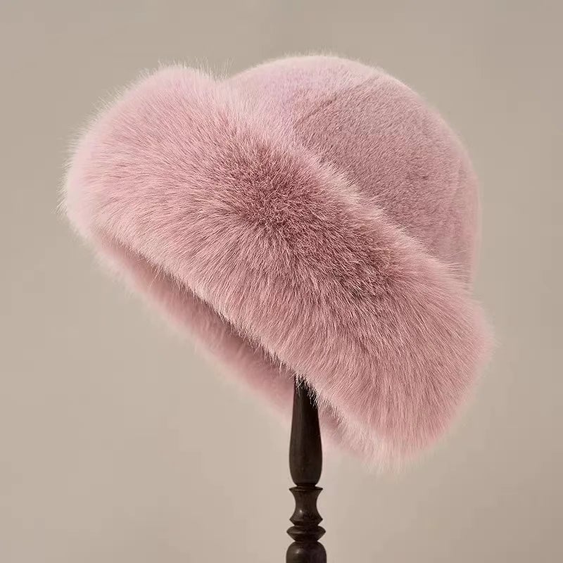 Fluffy winter hat displayed to highlight soft lining and secure fit