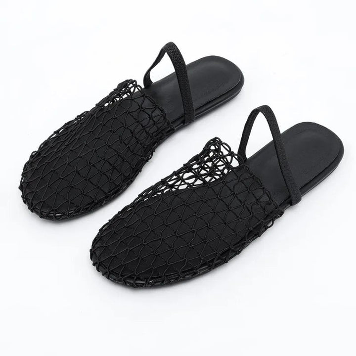 Suzette women's sandal in dark brown, top-down view showing mesh upper detail