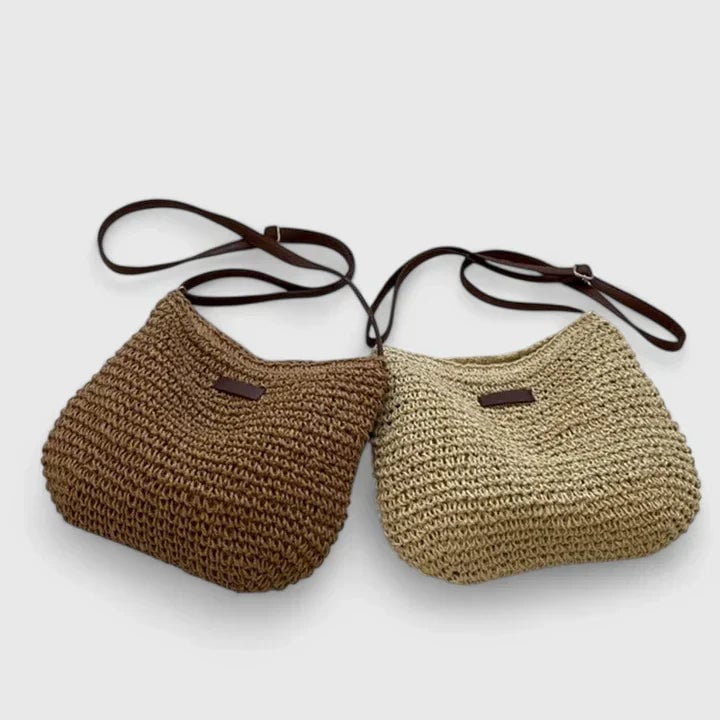 Natural shoulder bag in beige shown from the front against a light background