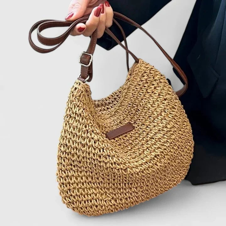 Natural shoulder bag in khaki displayed front-facing on a clean background