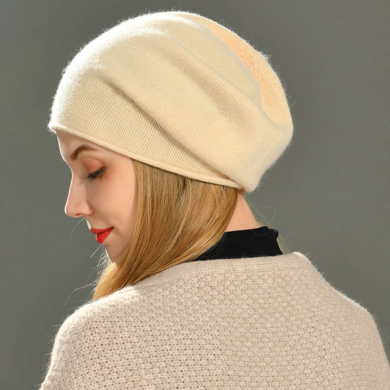 Sylvaine beanie in gray shown from the front on a model