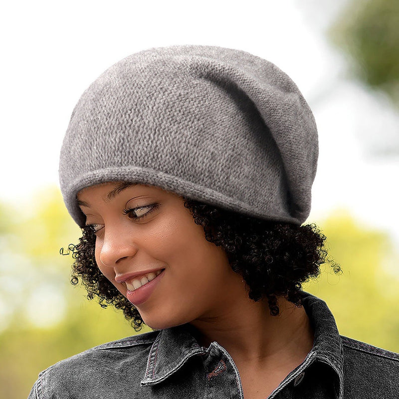 Close-up of the cloud-soft fabric texture of the Sylvaine beanie in black