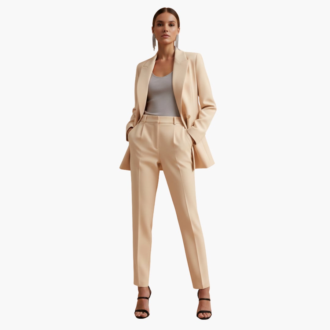 Black blazer suit set back view showing clean tailored lines