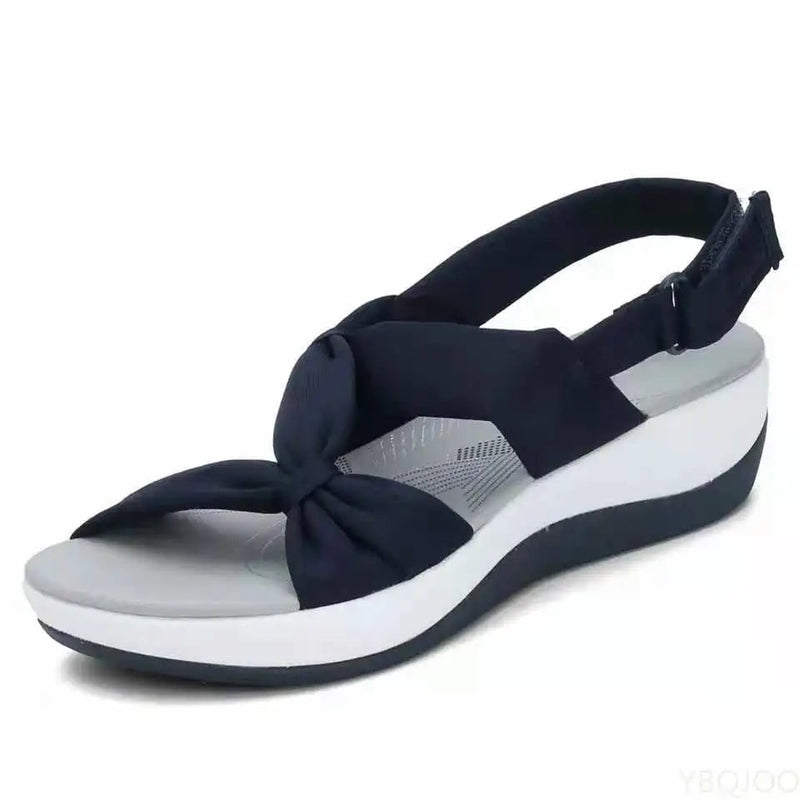 Talia orthopedic sandal in blue, angled view showing strap and outsole traction