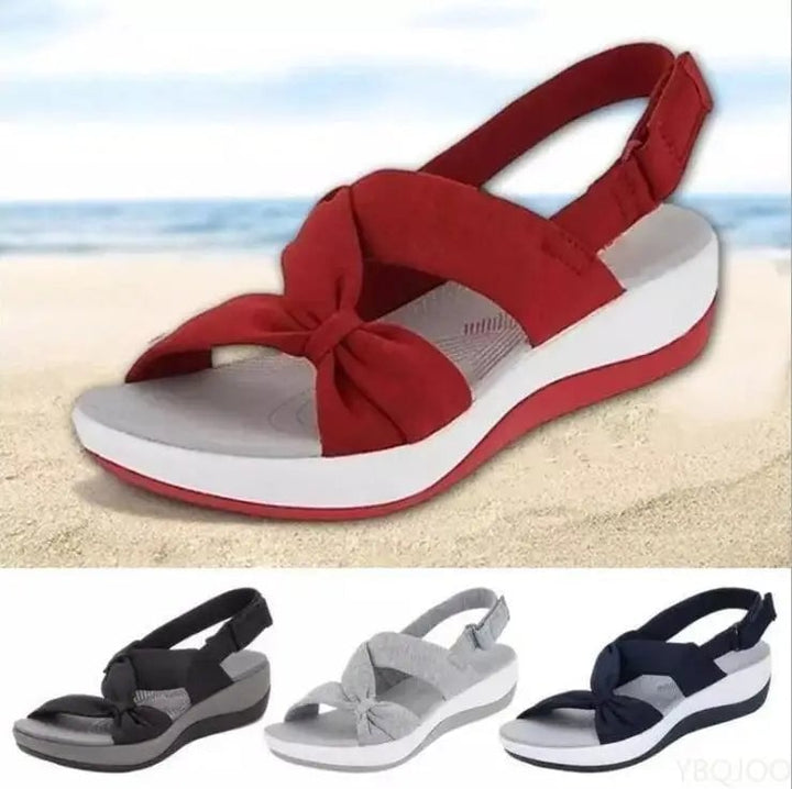 All four color options of the Talia women's orthopedic sandal — black, gray, red, and blue — displayed together