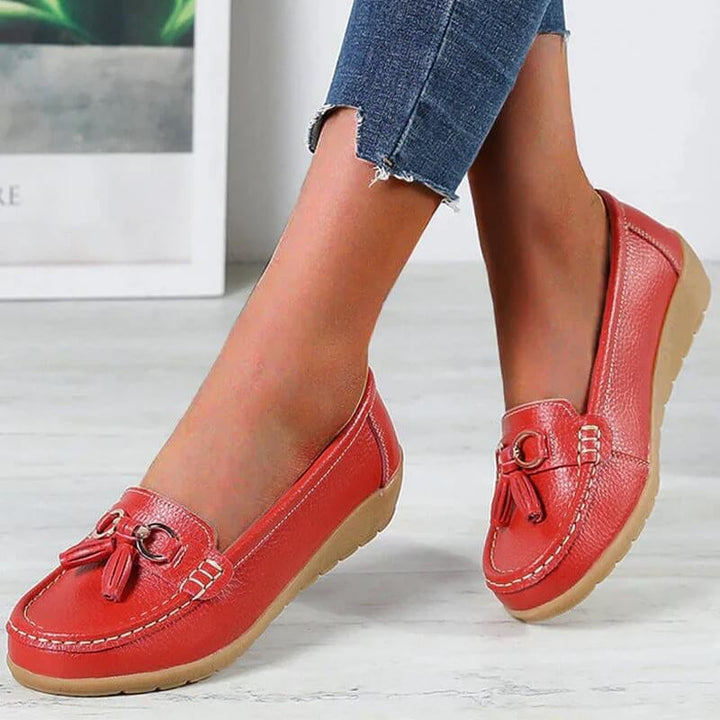Talia loafers in khaki displayed as a pair, showing cushioned flat sole