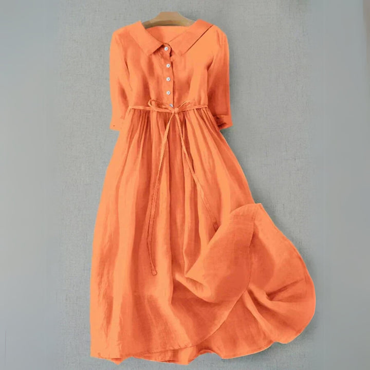 Front view of the Tammie casual dress in sky blue on a model highlighting the lightweight fabric