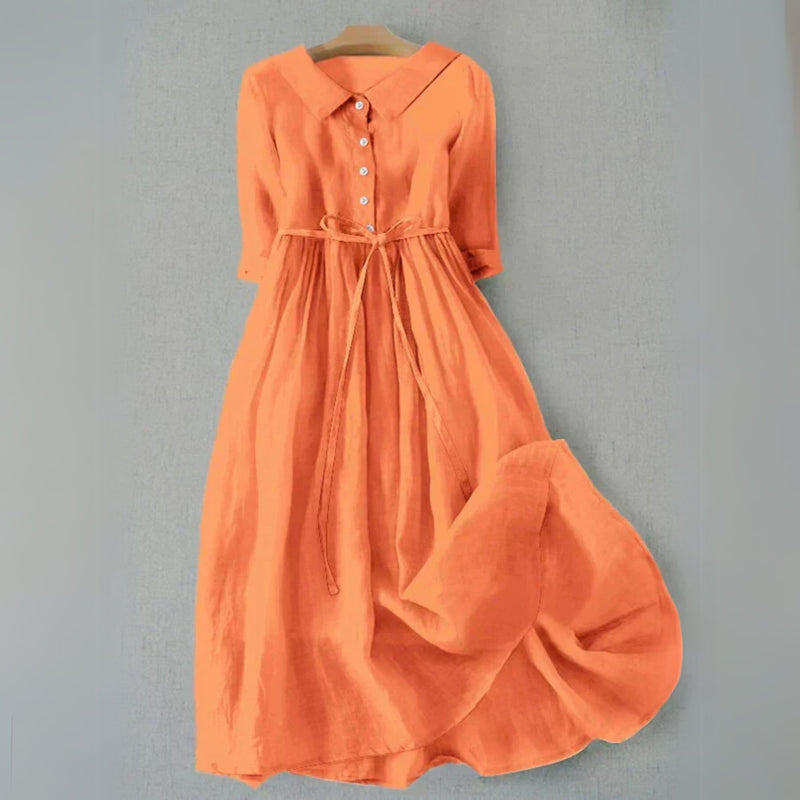 Front view of the Tammie casual dress in sky blue on a model highlighting the lightweight fabric