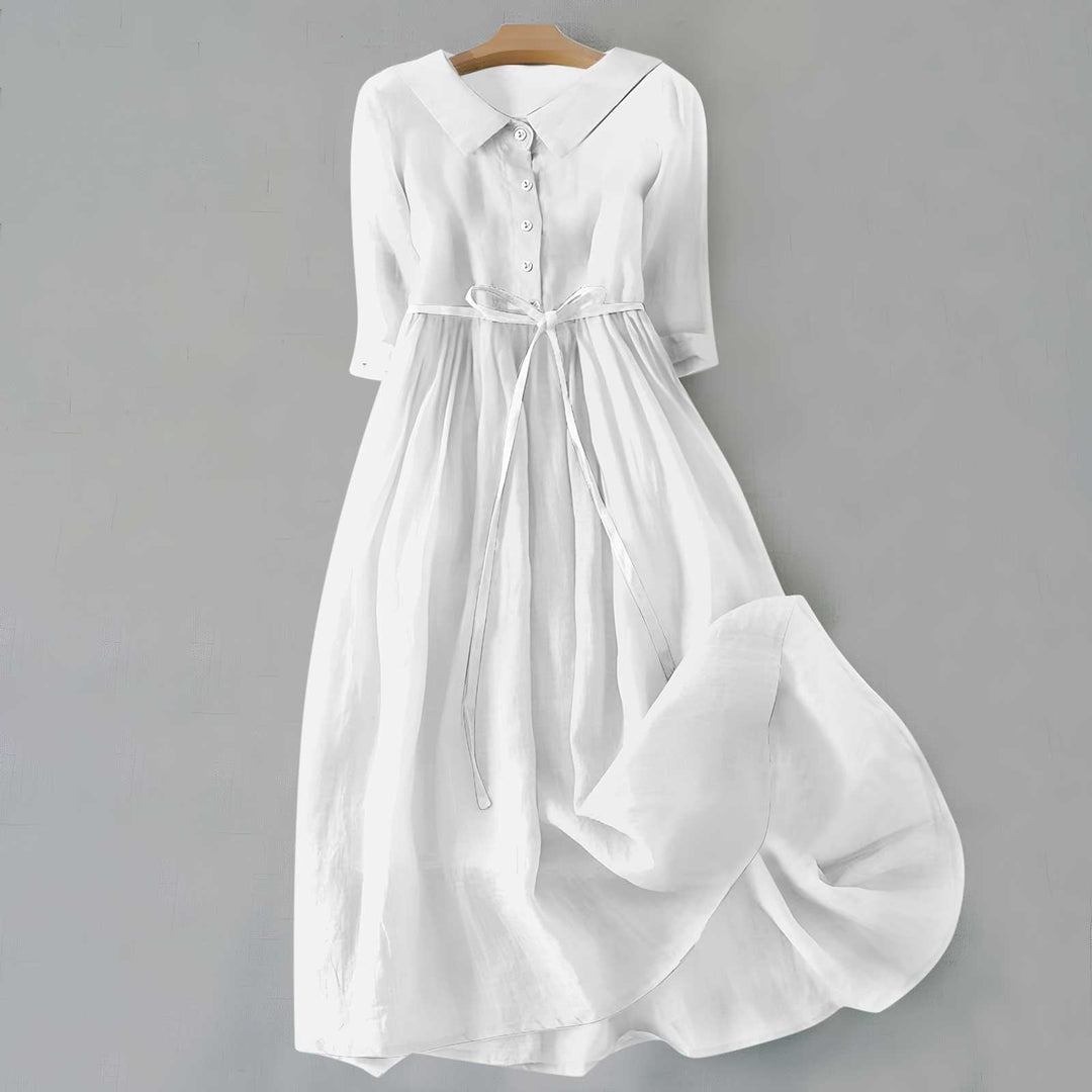 Tammie casual dress in white styled with sandals for a fresh everyday look
