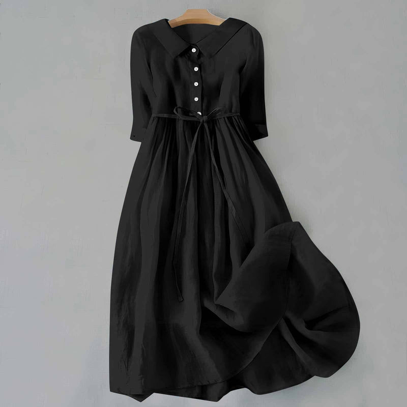 Close-up of the soft breathable fabric of the Tammie casual dress in black