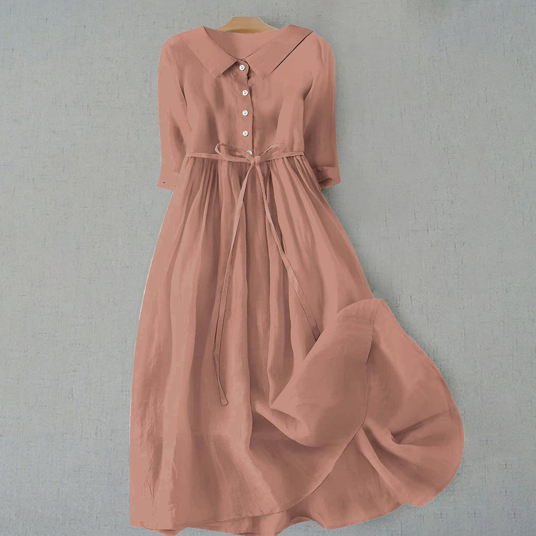 Size range display of the Tammie casual dress from S to 5XL in assorted solid colors