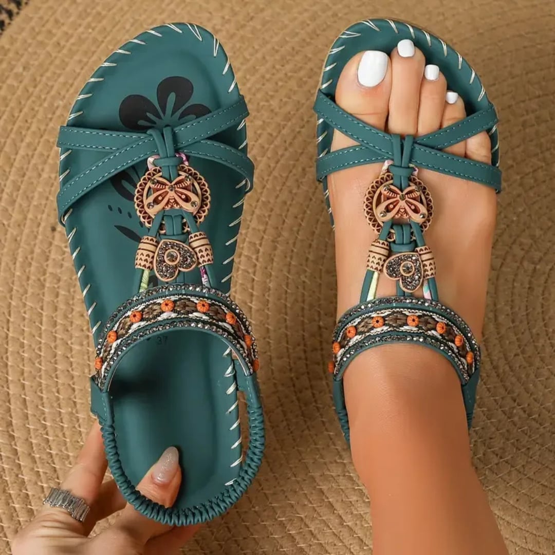 Women's Tara orthopedic sandals in dark green with cushioned sole and stretchable heel strap
