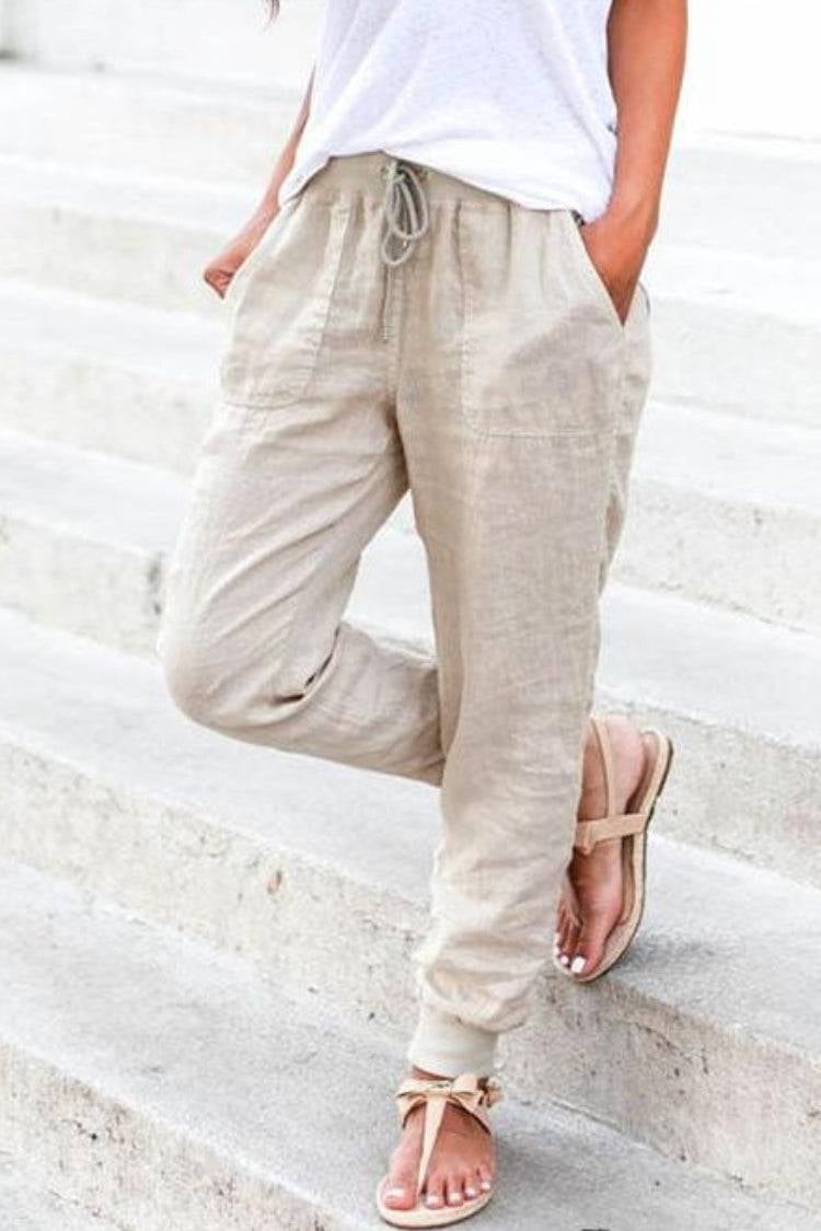 Size chart detail for women's Tara drawstring jogger pants sizes S through 3XL