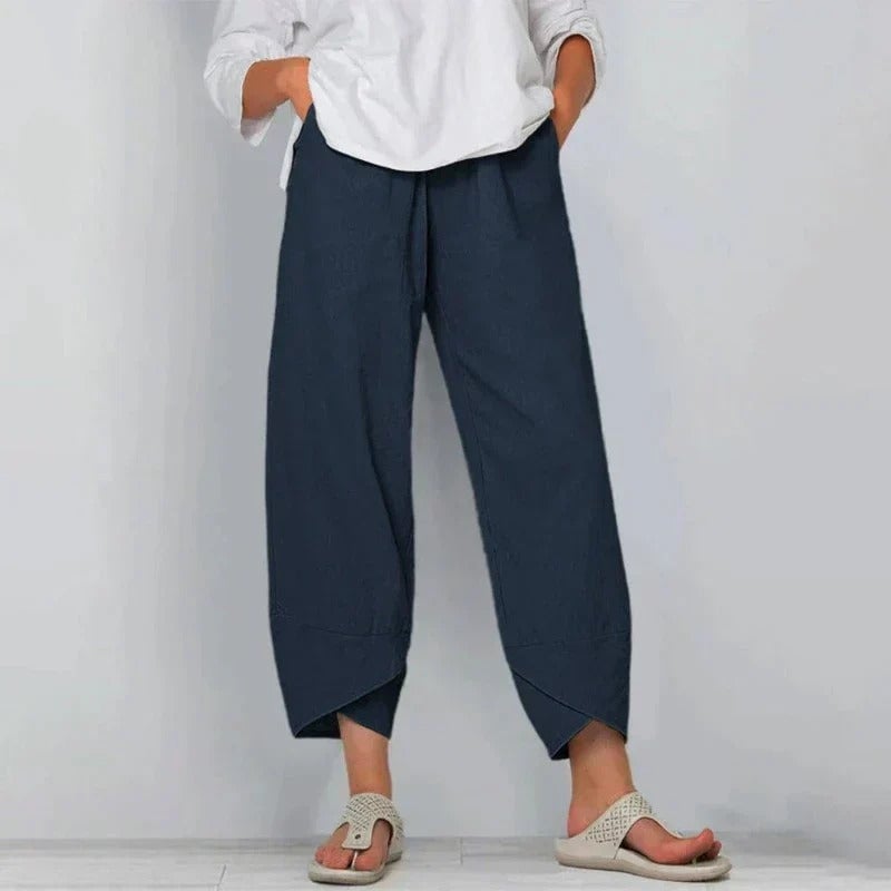 Women's chic summer pants in a flattering tapered fit, shown in a neutral colorway