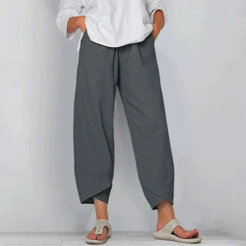 Women's chic summer pants in multiple color options including khaki, black, and navy blue
