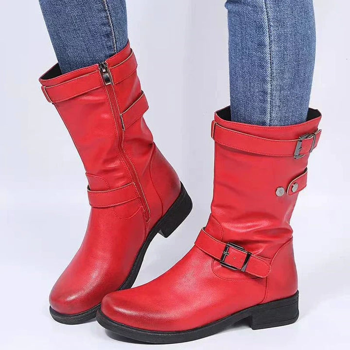 Orthopedic ankle boots in gray colorway displayed from side angle highlighting smooth contoured shape