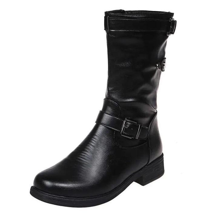 Red women's orthopedic ankle boots paired with casual outfit for everyday wear