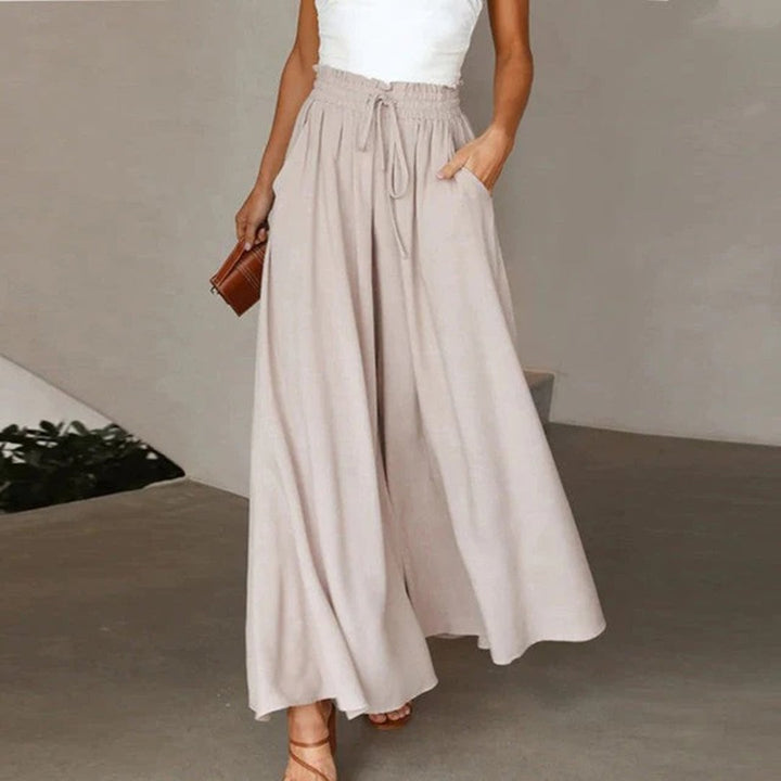 Close-up of the deep side pocket detail on the Terra wide leg pants