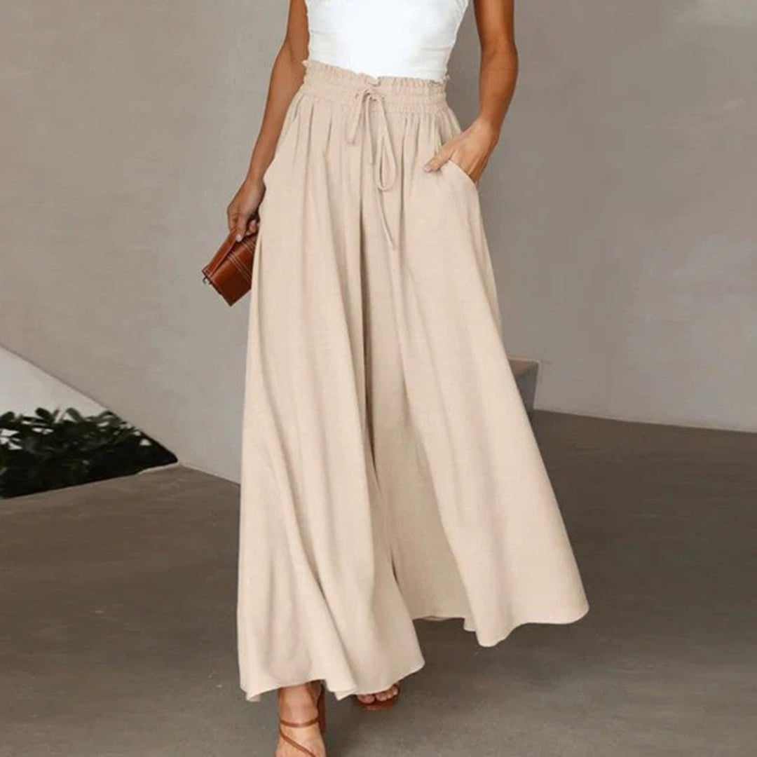 Terra wide leg pants laid flat showing the full-length wide leg cut