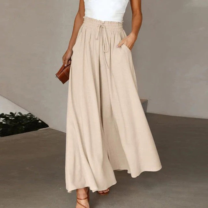 Terra wide leg pants laid flat showing the full-length wide leg cut