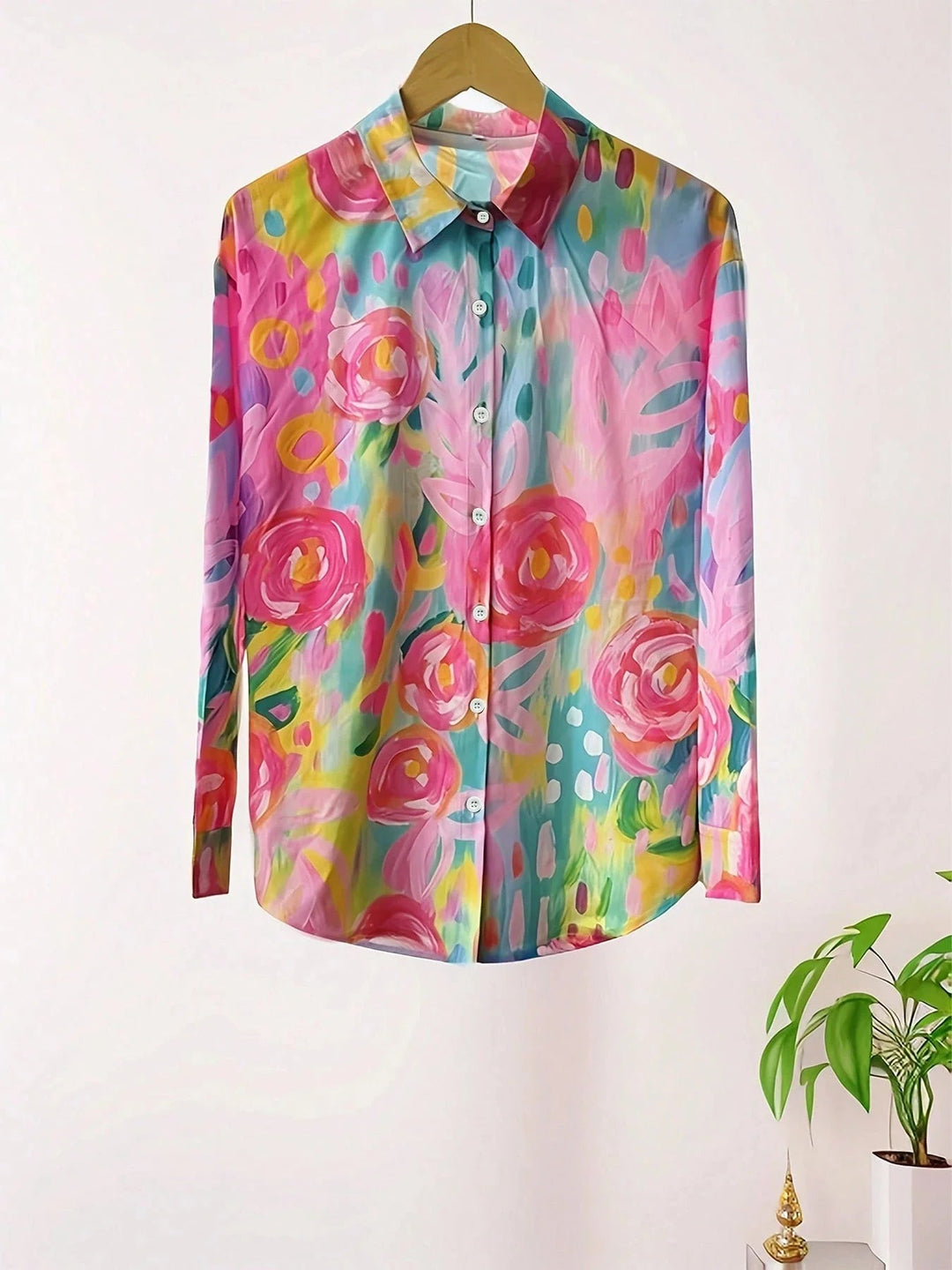 Florimay colorful print blouse styled for a casual daytime look