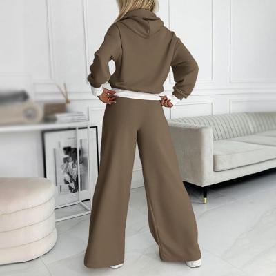 Front view of the Thalia Cozy Hoodie Set in brown showing the relaxed fit silhouette