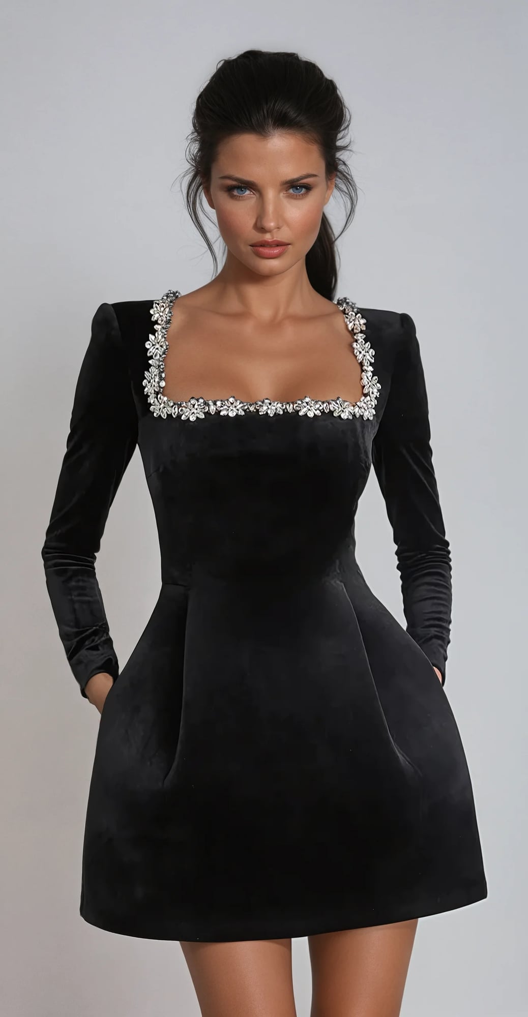 Side view of the Theodora mini dress in white showing lightweight fabric drape and balanced silhouette