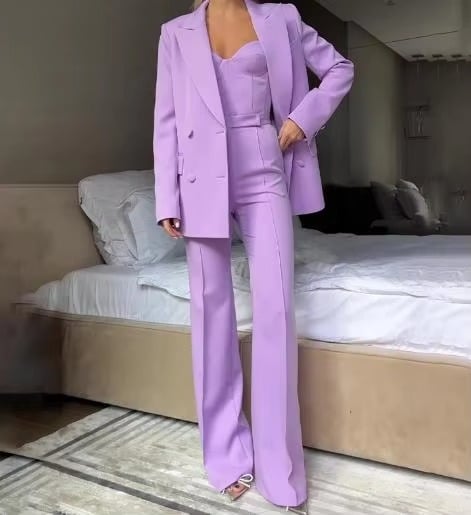 Women's sweetheart corset camisole from three-piece blazer set, figure-defining fit