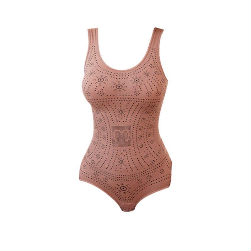 Flat lay of seamless full body shaper in beige, black, and pink colorways