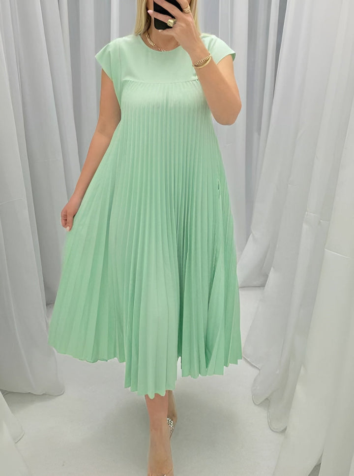 Valentina women's elegant dress shown in multiple available colors including grey, beige, green, and blue