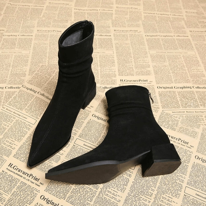 Florimay Valeria boot in black, back view showing clean finish and heel detail