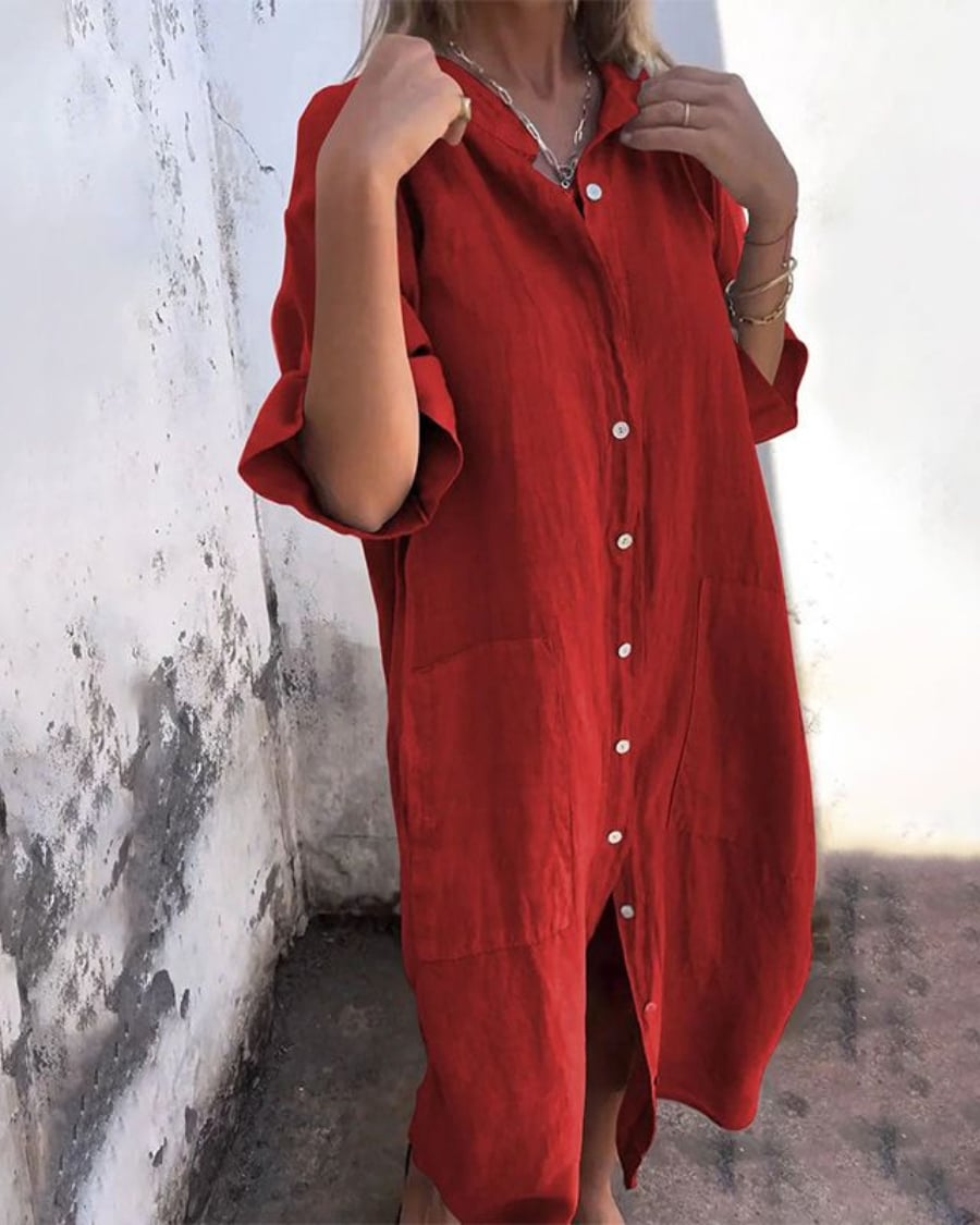 Back view of the Valerie boho shirt dress showing the flowing silhouette and hem length