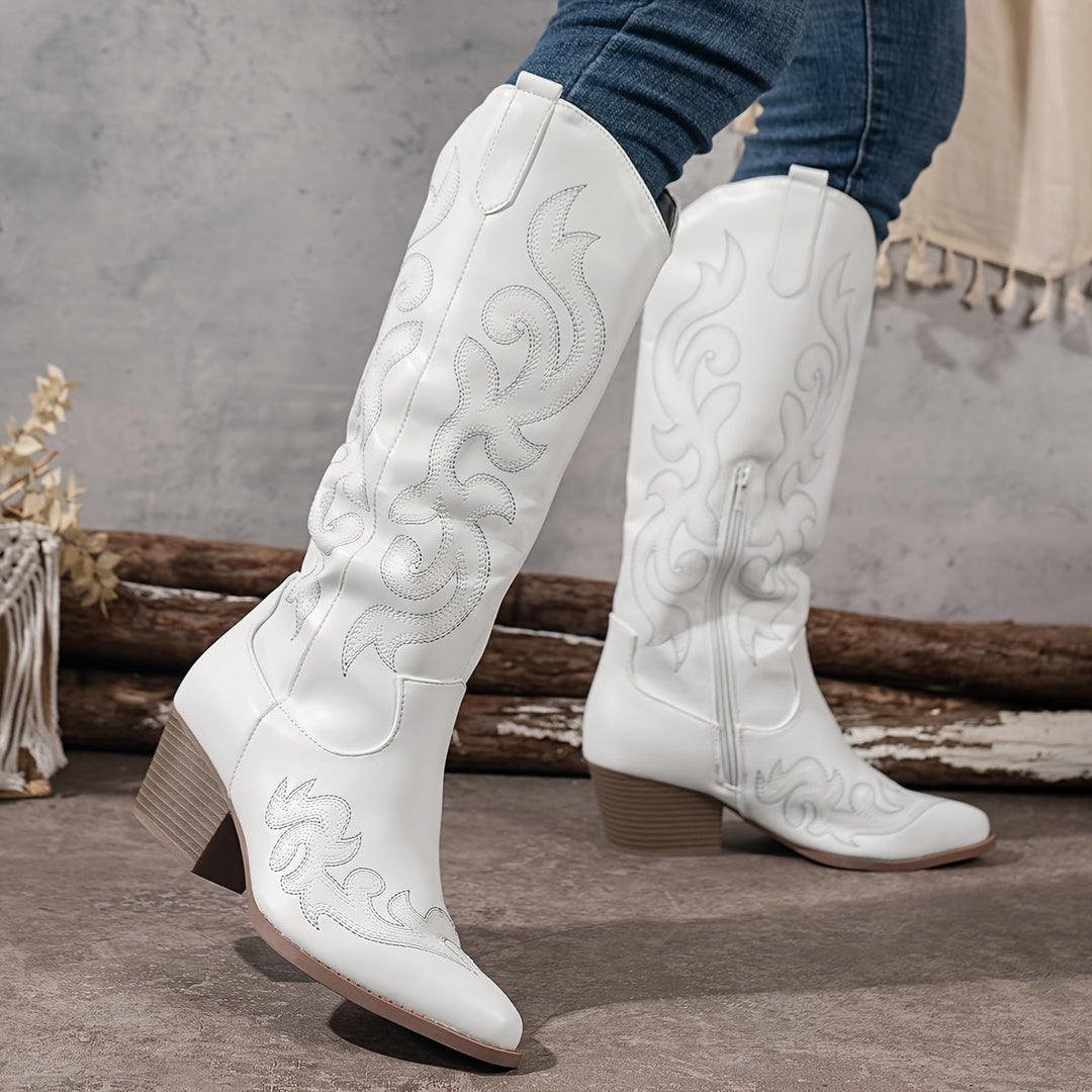 Red Winter Grace boots angled side view showing mid-calf height and streamlined design