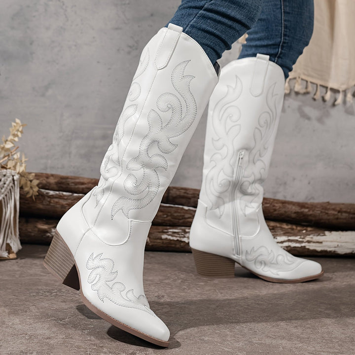 Red Winter Grace boots angled side view showing mid-calf height and streamlined design