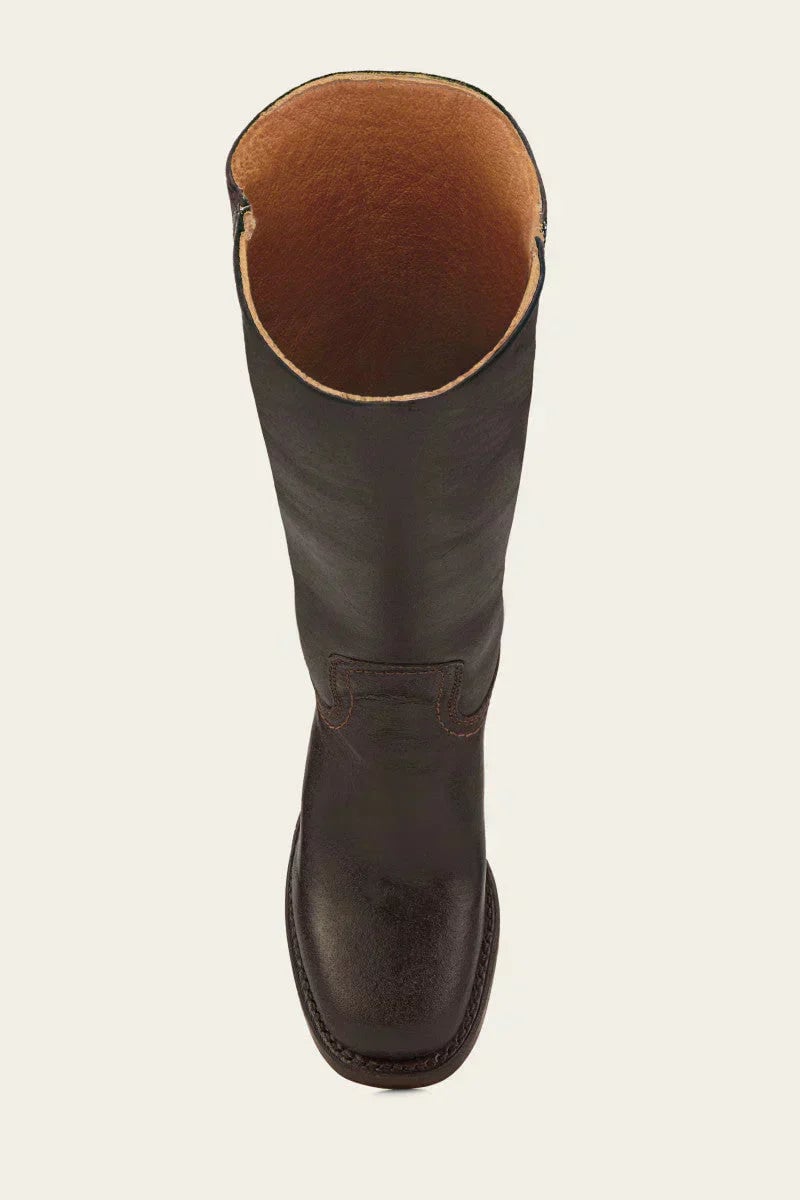Black knee-high boots side view showing slim contoured shaft